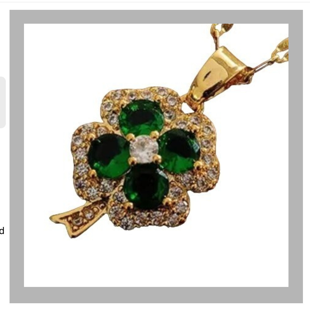 Gold tone Four-Leaf Clover Pendant Necklace With Green & Clear Crystals