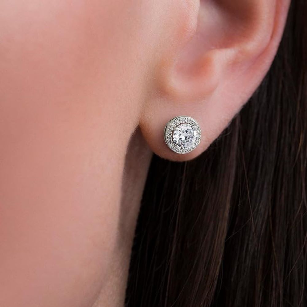 925 Sterling Silver Round Square Cubic Zirconia Halo Stud Earrings 2 Pair Set