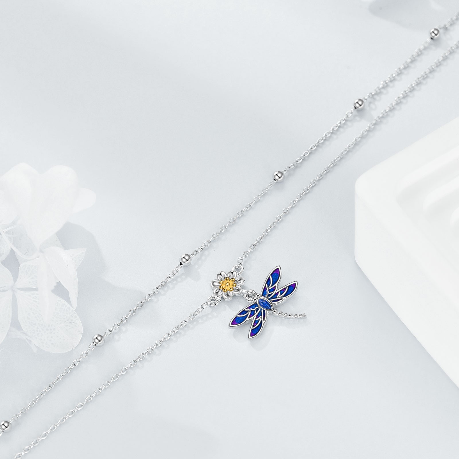 Dragonfly Anklet for Women Sterling Silver Layered Chain