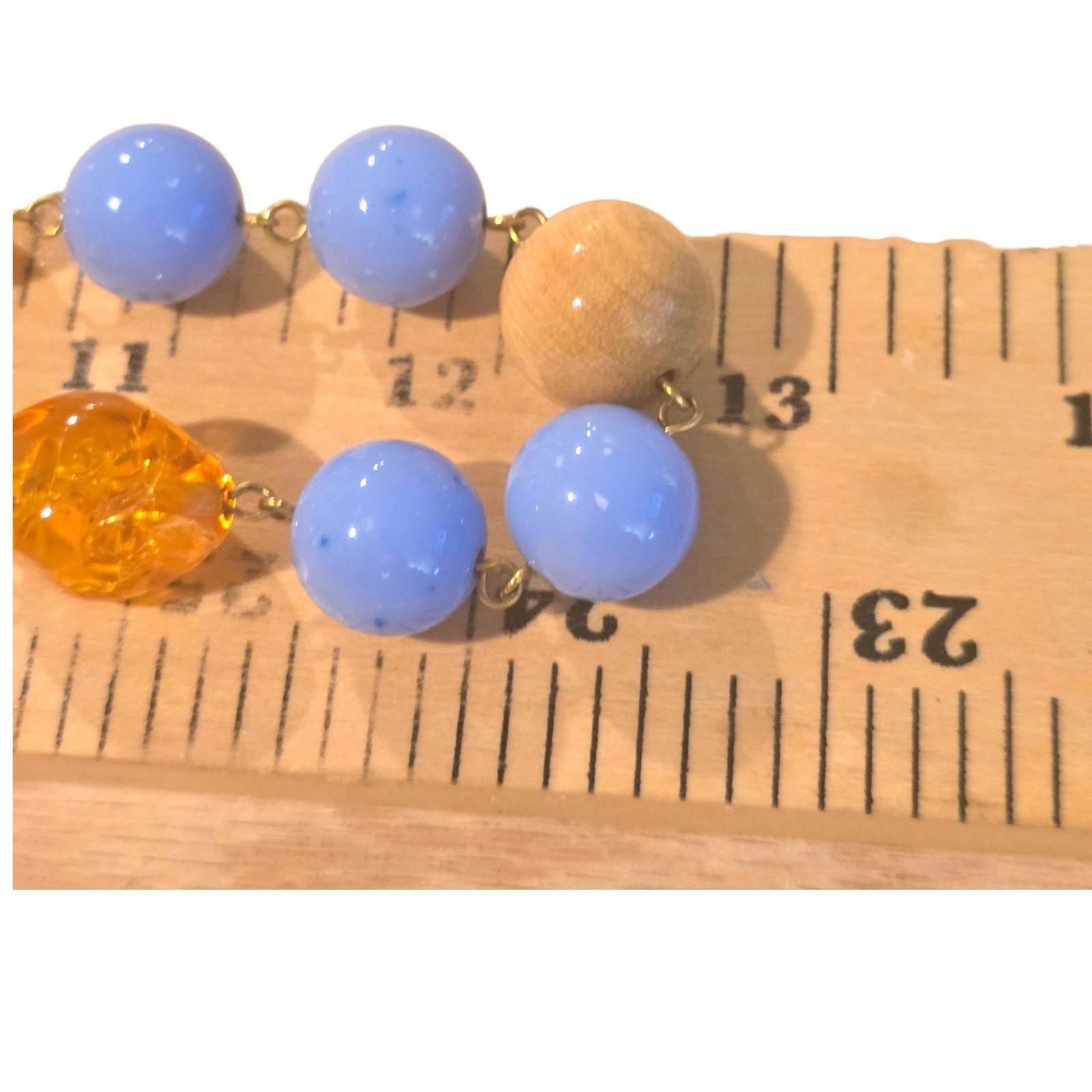 Necklace Vintage Liz Claiborne Wood Acrylic Blue White Beads 24″ Jewelry SKU2421
