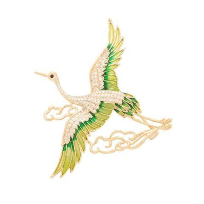 Vintage “Auspicious Clouds & Crane” Brooch Pin Chinese Style Qipao Accessory