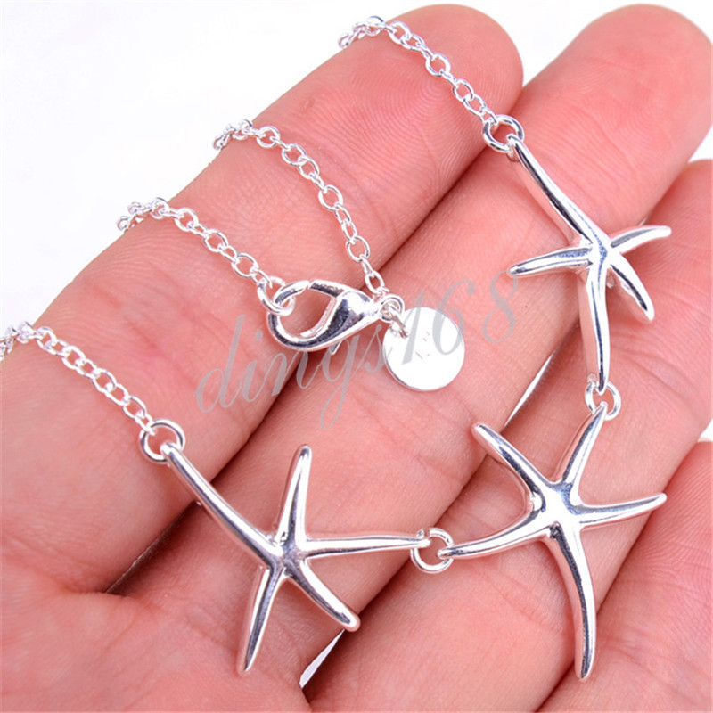 Design Inspired 925 Sterling Silver Nickle-Free Necklace+3-Starfish Pendant H615
