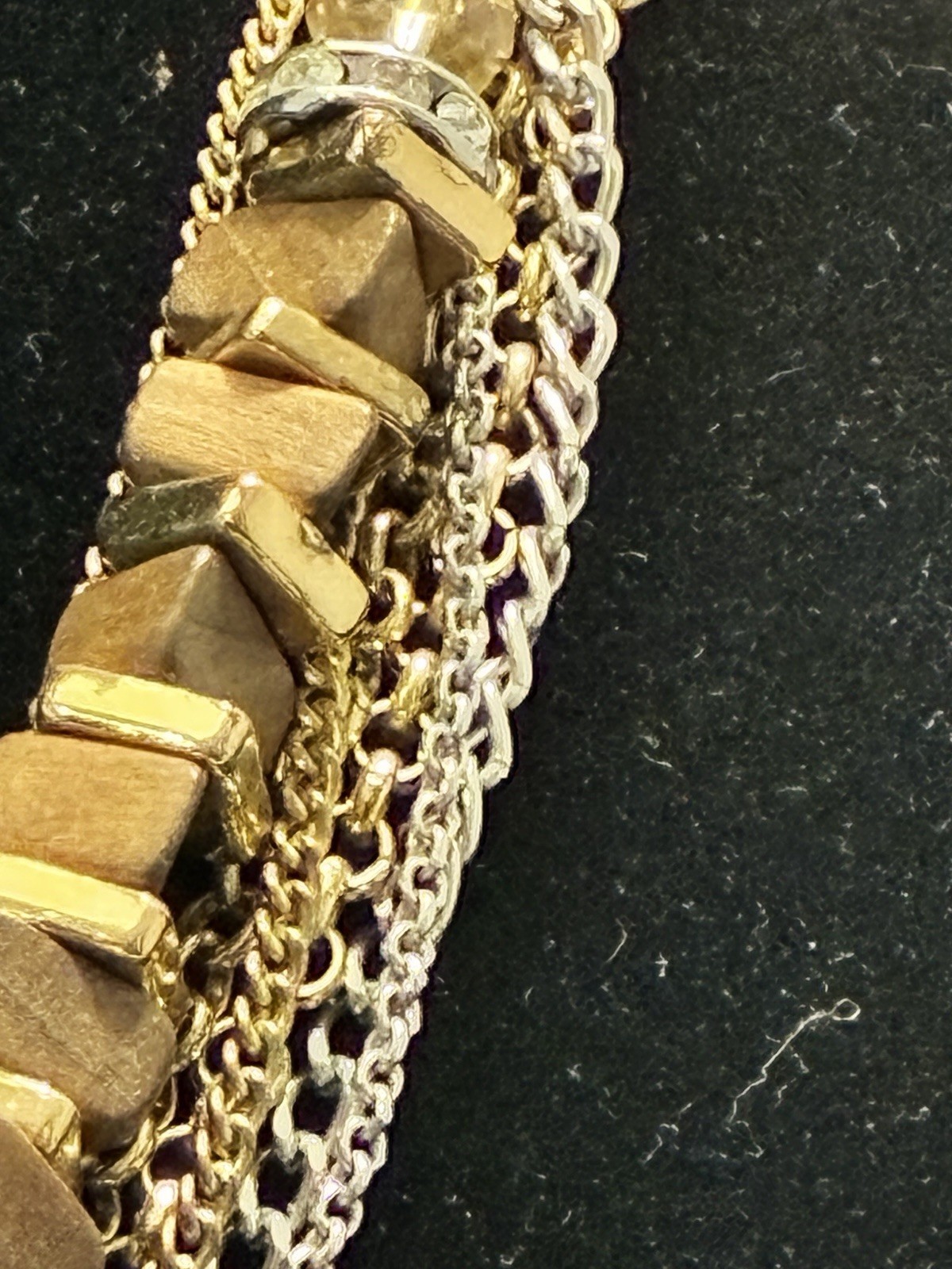 Lucky Brand Multi Strand Bib Necklace Boho Mixed Metal Chain Wood Crystal Bead