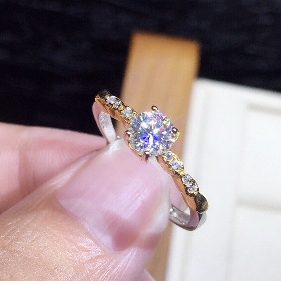 18K Gold Plated Adjustable CZ Cubic Zirconia Engagement Ring for Women Gifts