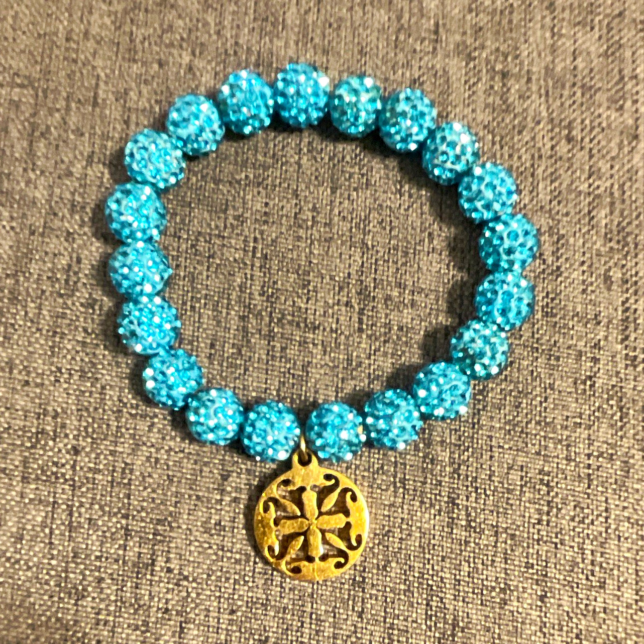 Rustic Cuffs Blue Crystal Beaded Stretch Bracelet with Metal Dangle Charm