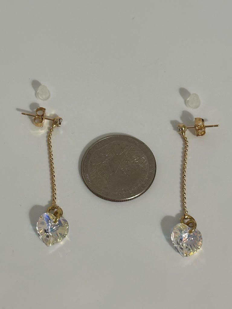 Luxury Swarovski Crystal Heart Drop Earrings Gold Tone Rhodium Plated Jewelry