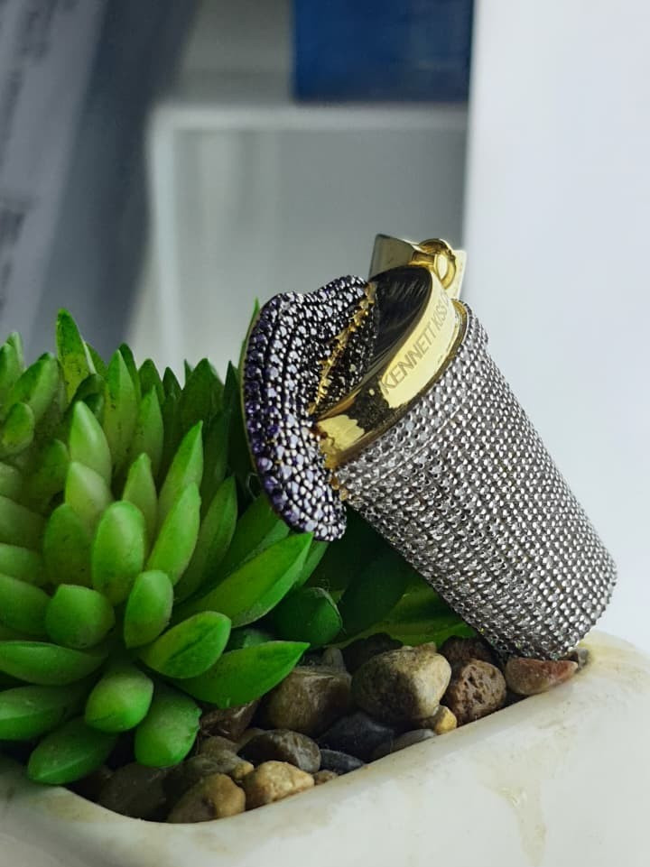 Coffee Cup Pendant Round Cut Lab Created Amethyst Diamond 14k Yellow Gold Plated
