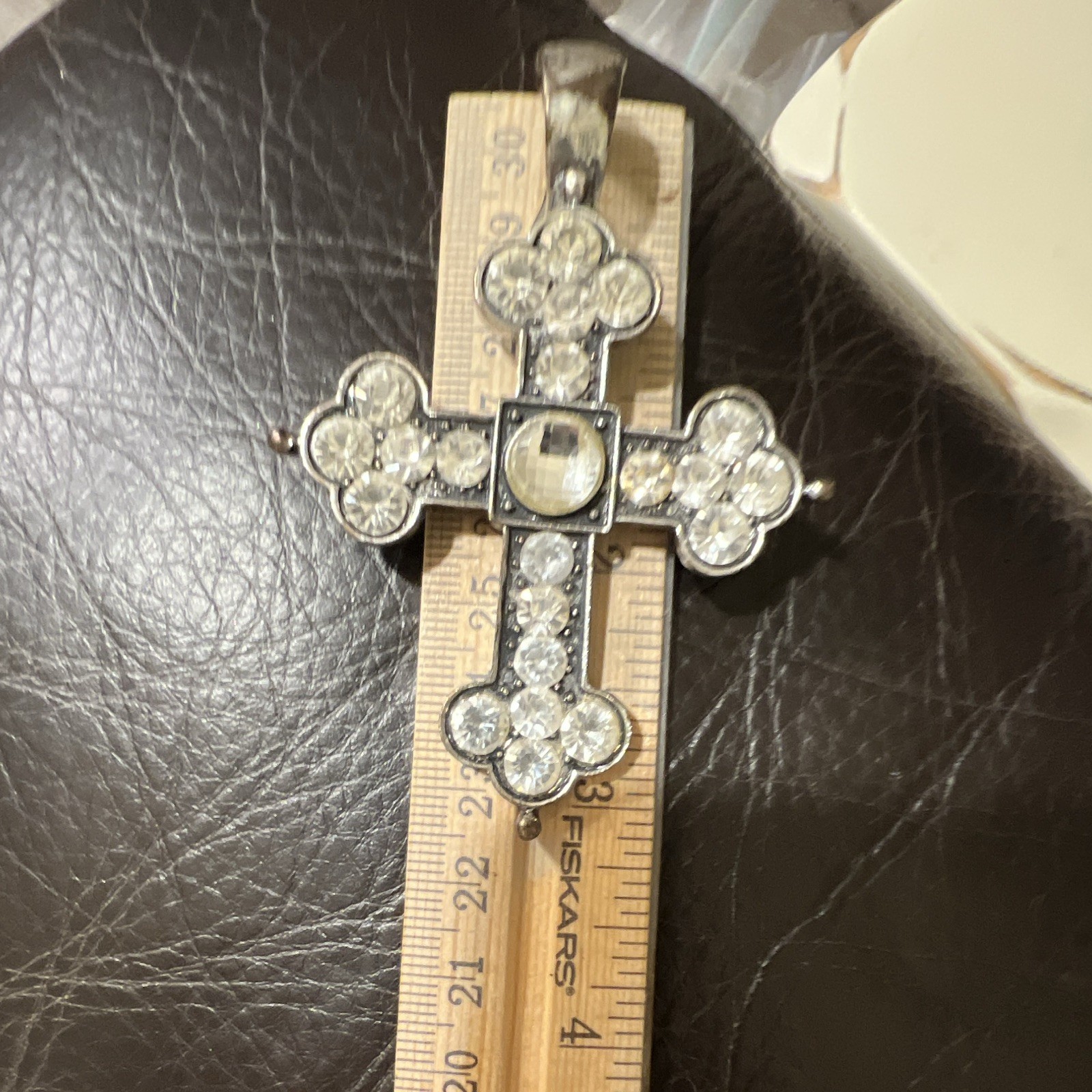 Silver Tone Rhinestone Crystal Cross magnet to hook on to any necklace