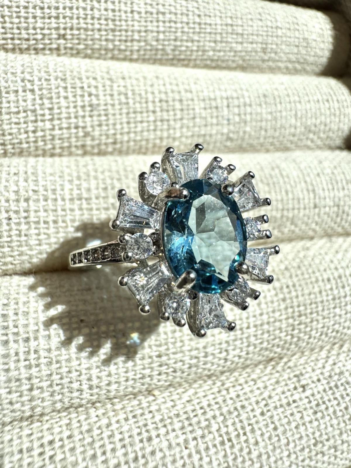 Natural Blue Topaz 925 sterling silver ring Adjustable 8.8*6.9mm