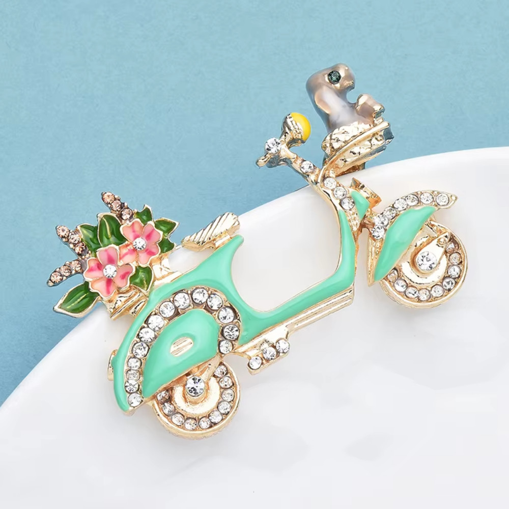 Crystal Rhinestone Flower Brooch Scooter Pin – Spring Summer Beach Ocean Jewelry