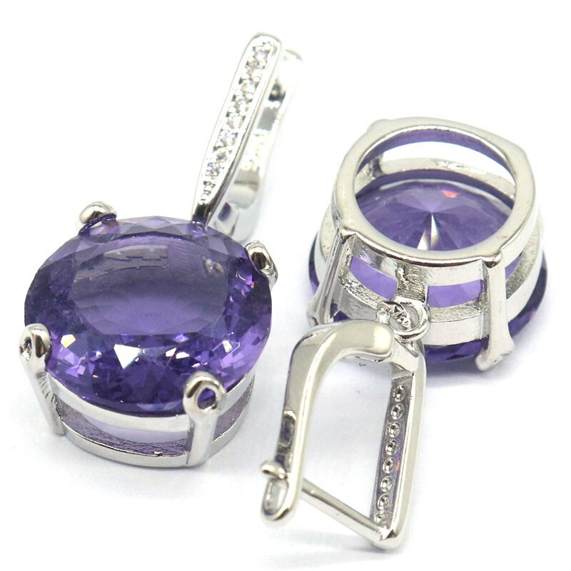 Buy 3 get 1 free Gorgeous Purple Spinel White CZ Women Wedding Silver Earrings