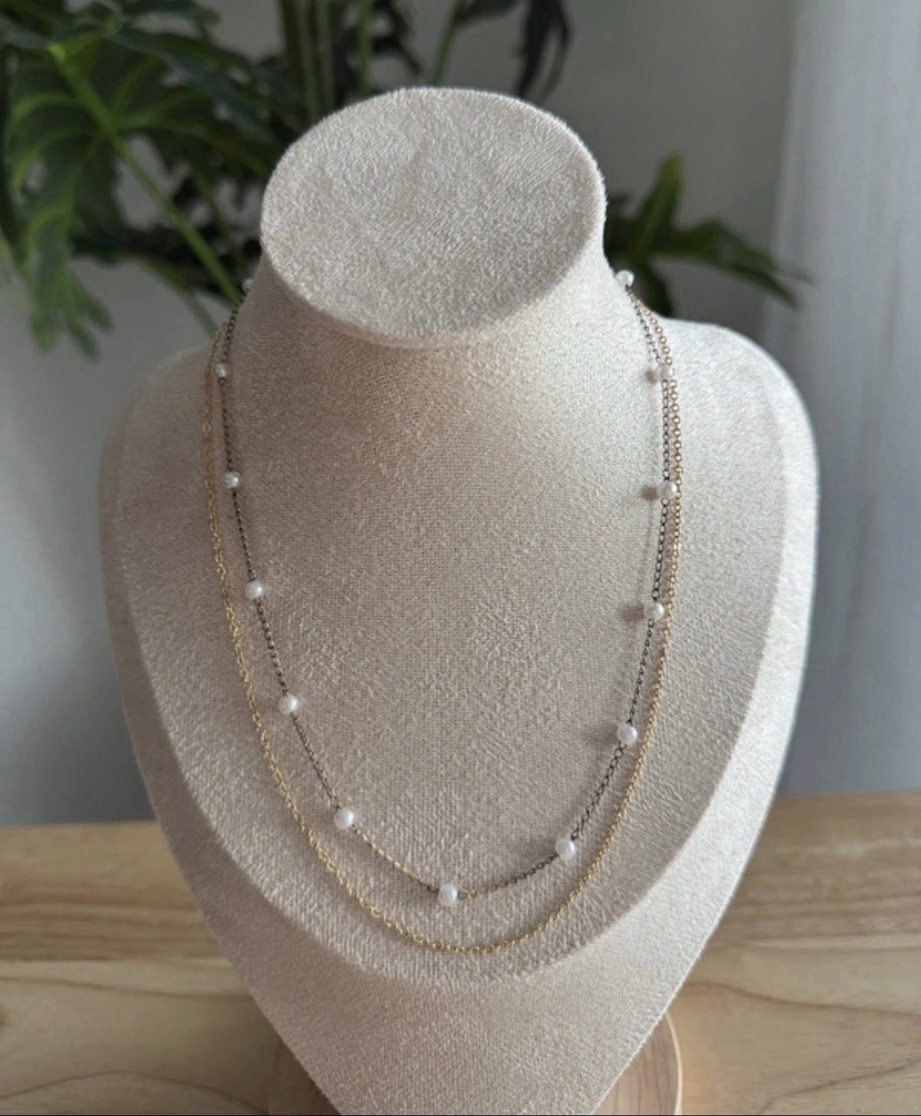 Gold Tone Layered Faux Pearl Necklace