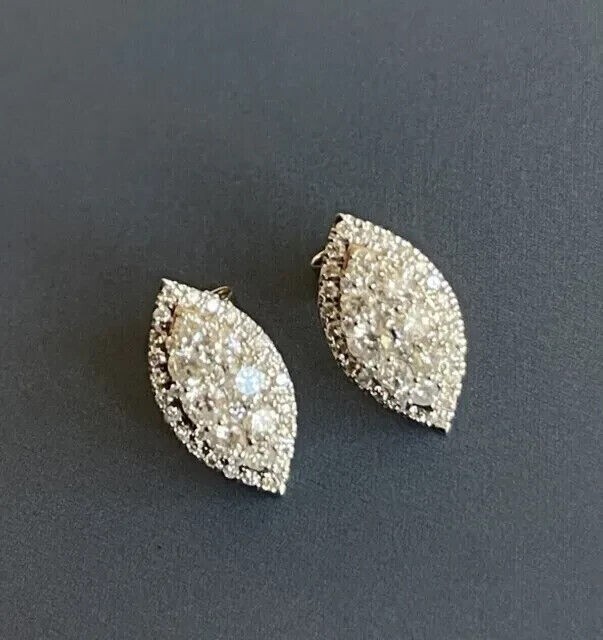 Round Cut Simulated Diamond Stunning Marquise Stud Earring 14k White Gold Plated