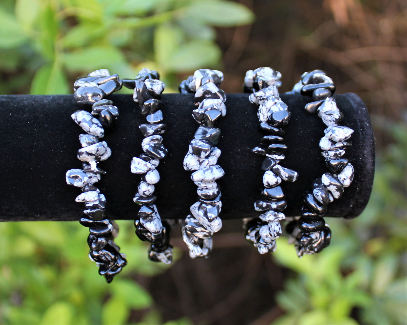 Snowflake Obsidian Chip Bracelet – Obsidian Gemstone Jewelry Gift for Her