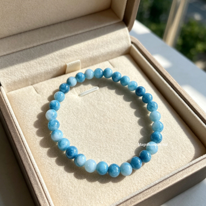 4mm Larimar Beaded Stretch Bracelet Healing Ocean Calm Crystal Women Jewelry