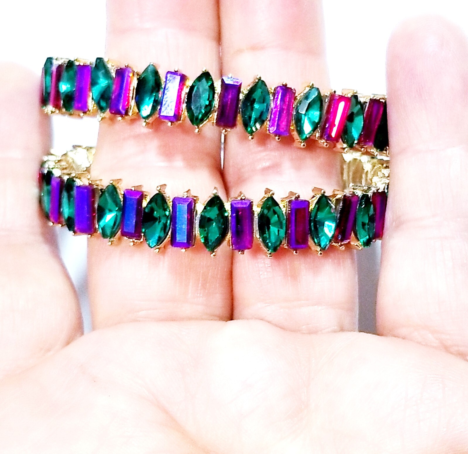 Chandelier Rhinestone Crystal Pageant Bridal Earrings Colorful Hoops 2.2 inch