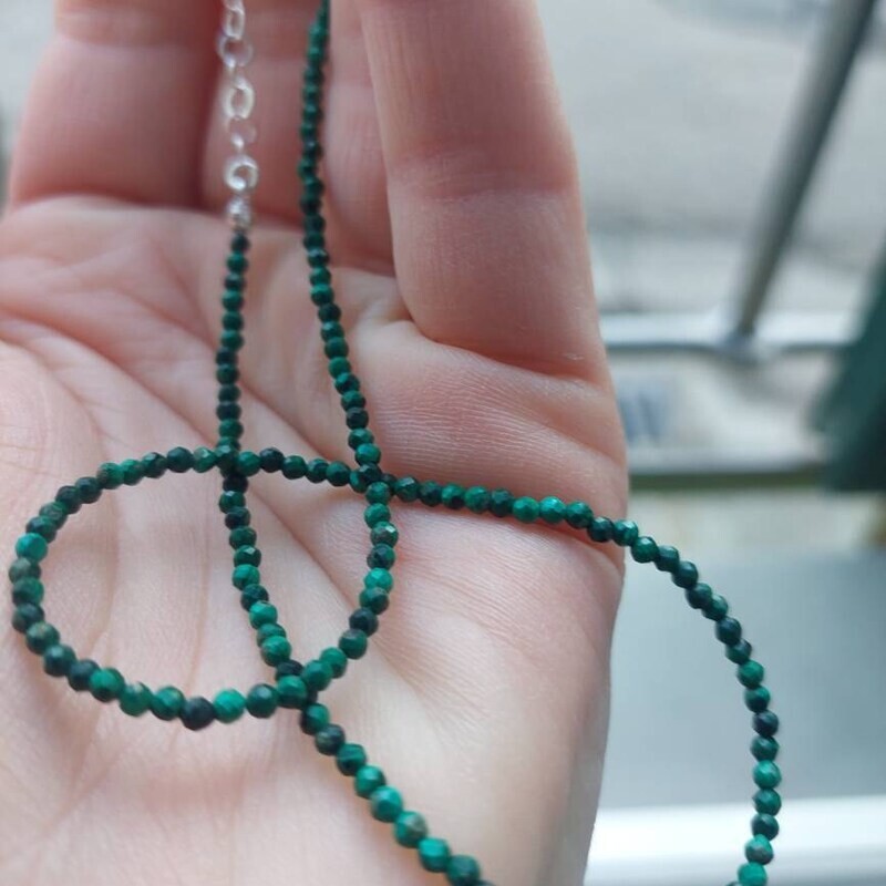 2mm Malachite Choker Natural Green Stone Facted Necklace Healing Reiki Gift