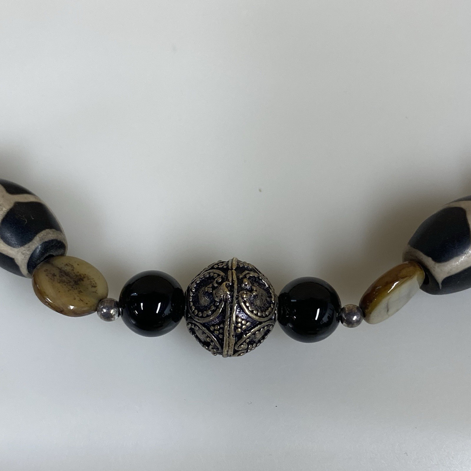 Donna Dressler Necklace Beaded Black Tans 925 Jewelry Womens Fashion
