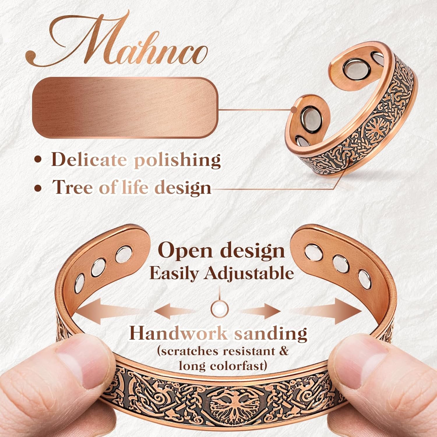 Mahnco Copper Bracelet for Men & Women, 9X Strength Magnetic Bracelets & Lymphat