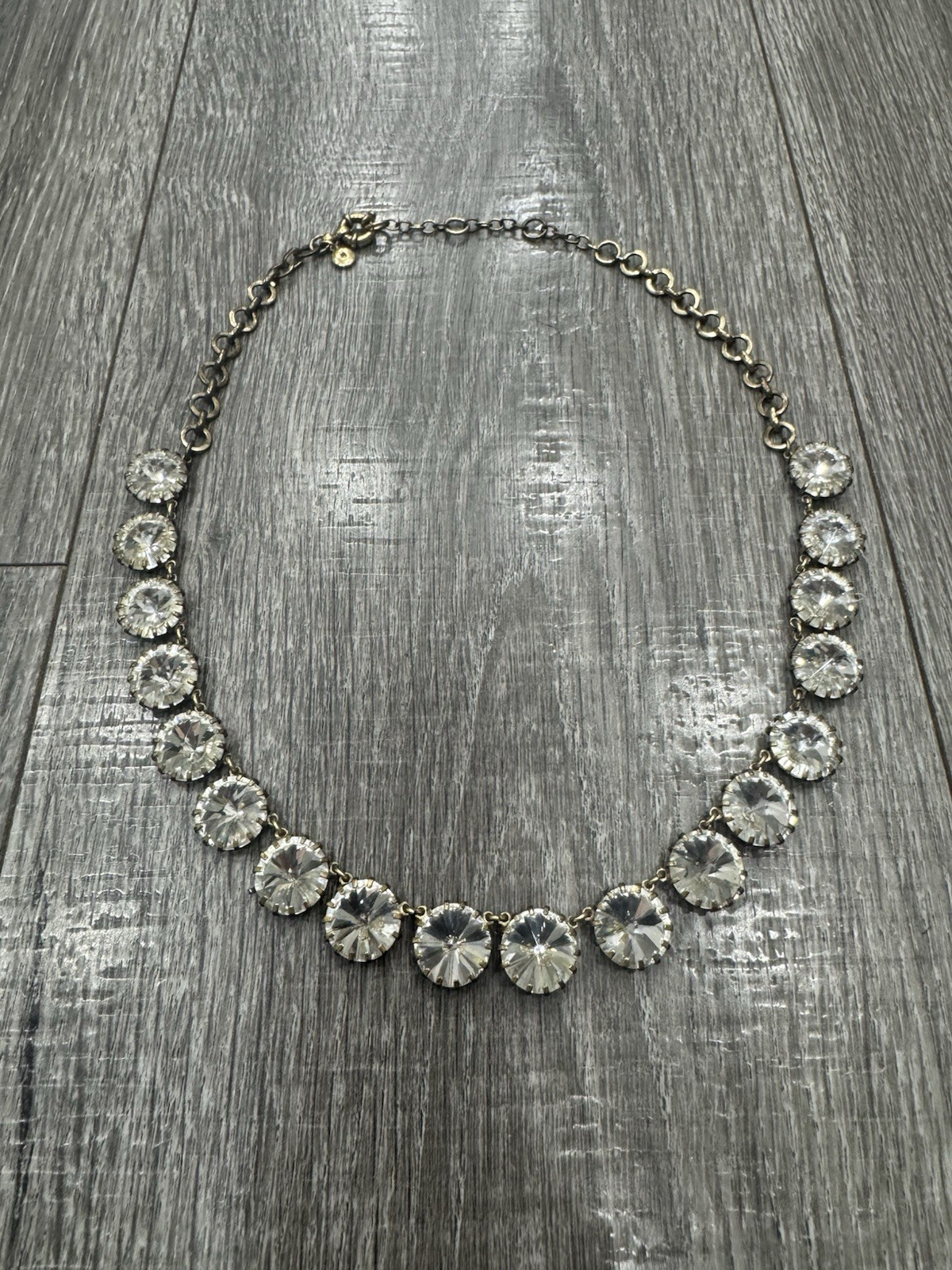 J.CREW Gold Tone Clear Crystal Statement Round Link Chain Necklace Spring Ring