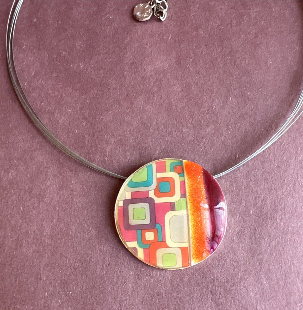 IKITA Colorful Geometric And Enamel Wire Pendant Necklace 16″