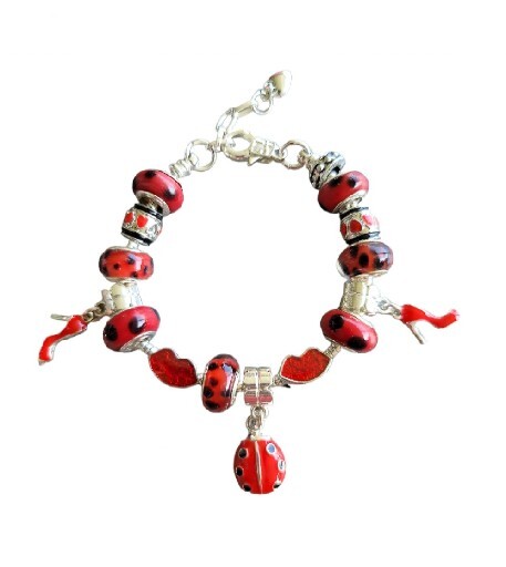 LADYBUG Charm Bracelet SILVER PLATED European Style ADJUSTABLE 6.5″ to 7″ Wrist