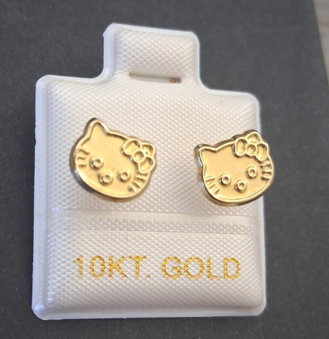 aretes broquel hello kitty oro de 10k / 10k gold hello kitty screw back stud