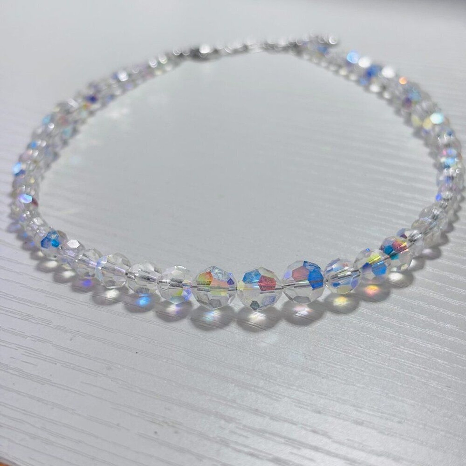 Aurora Borealis Crystal Beaded Necklace Clear AB Sparkle 16”