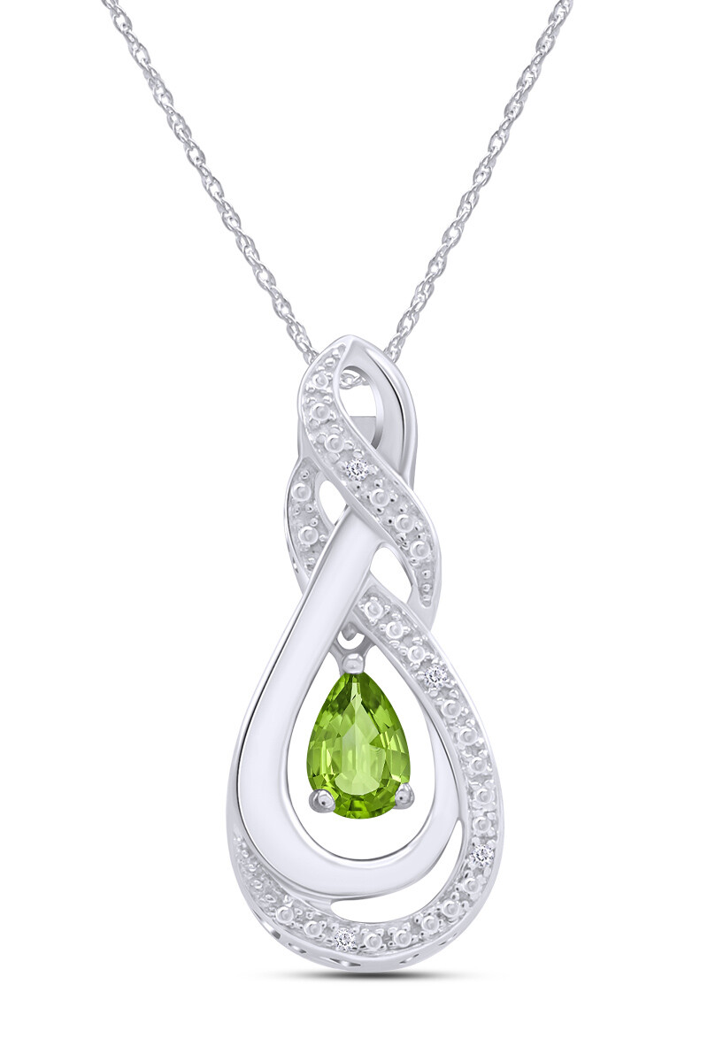 Teardrop Pendant Necklace Simulated Peridot & Natural Diamond Sterling Silver