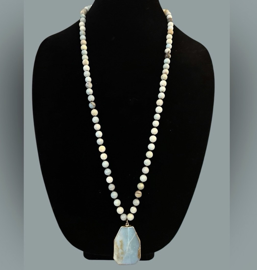 Artisan Matte AMAZONITE Stone Necklace with Pendant Boho Hippie