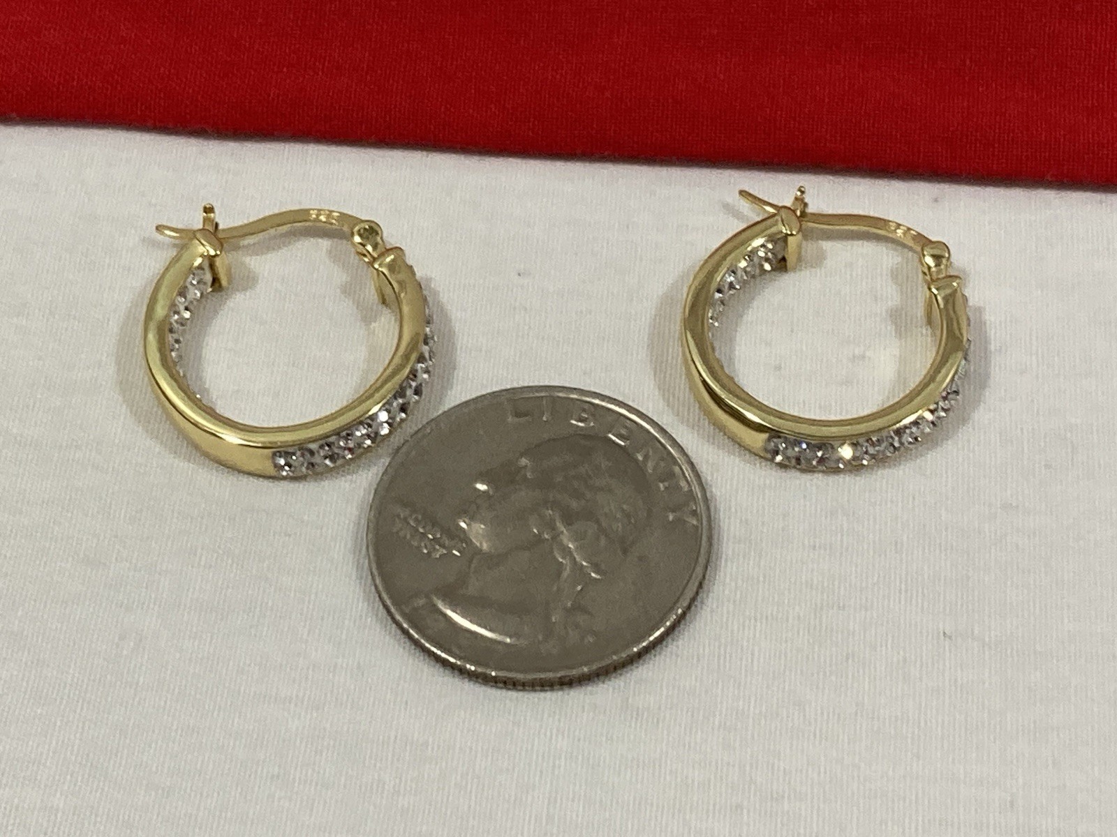 KOHLS 925 S Signed Sterling Silver Gold Vermeil Crystal Hoop EARRINGS -IN BOX-