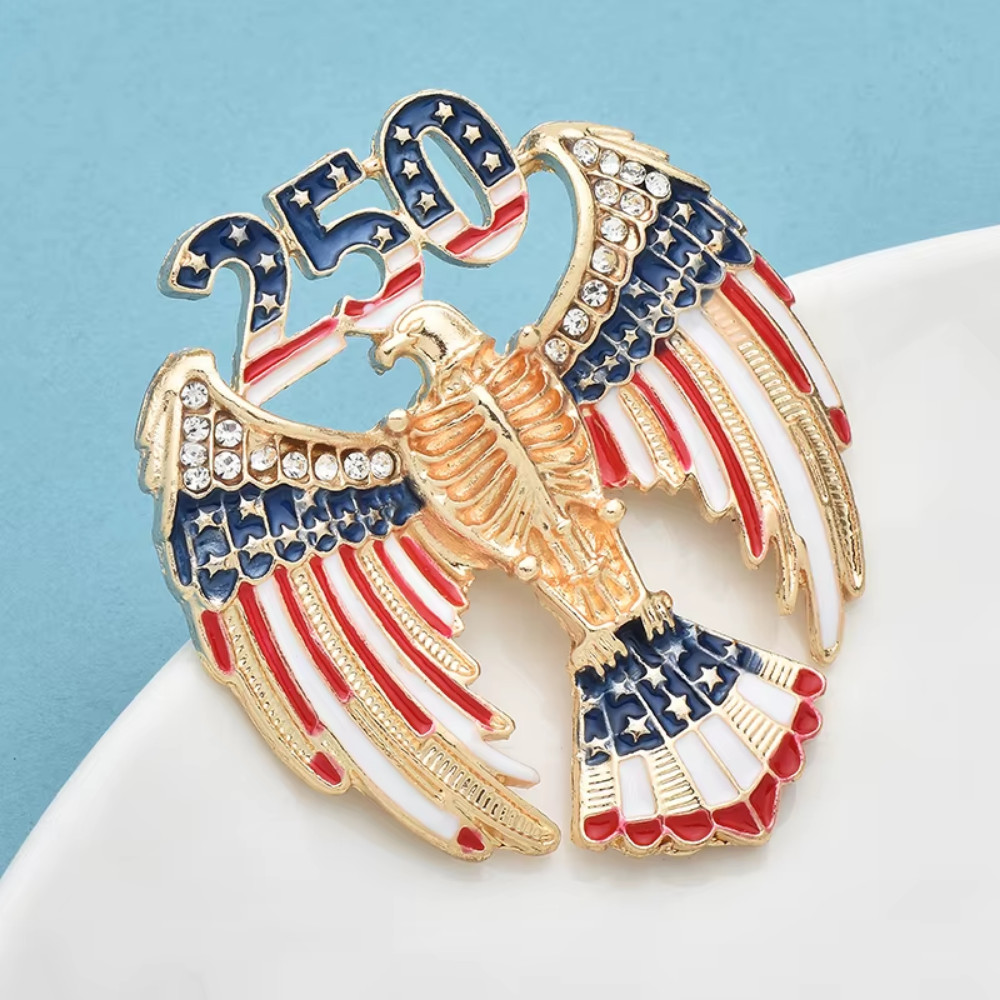 Patriotic 250 USA Eagle Brooch Rhinestone American Flag Pin Independence Day Gif