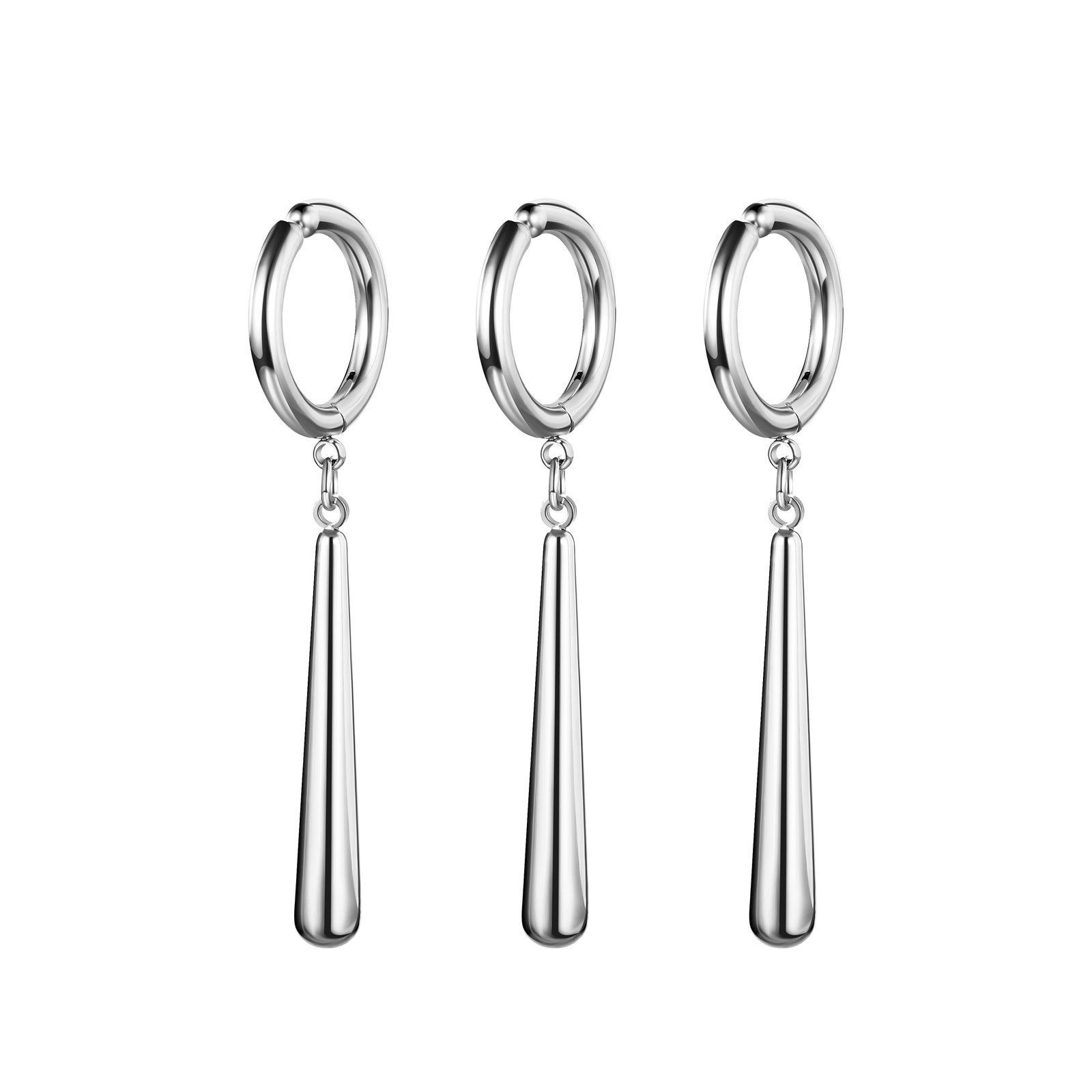 3pcs Zoro Cosplay Earrings Men Dangle Hoop Stainless Steel Non-Pierced Ear Clips