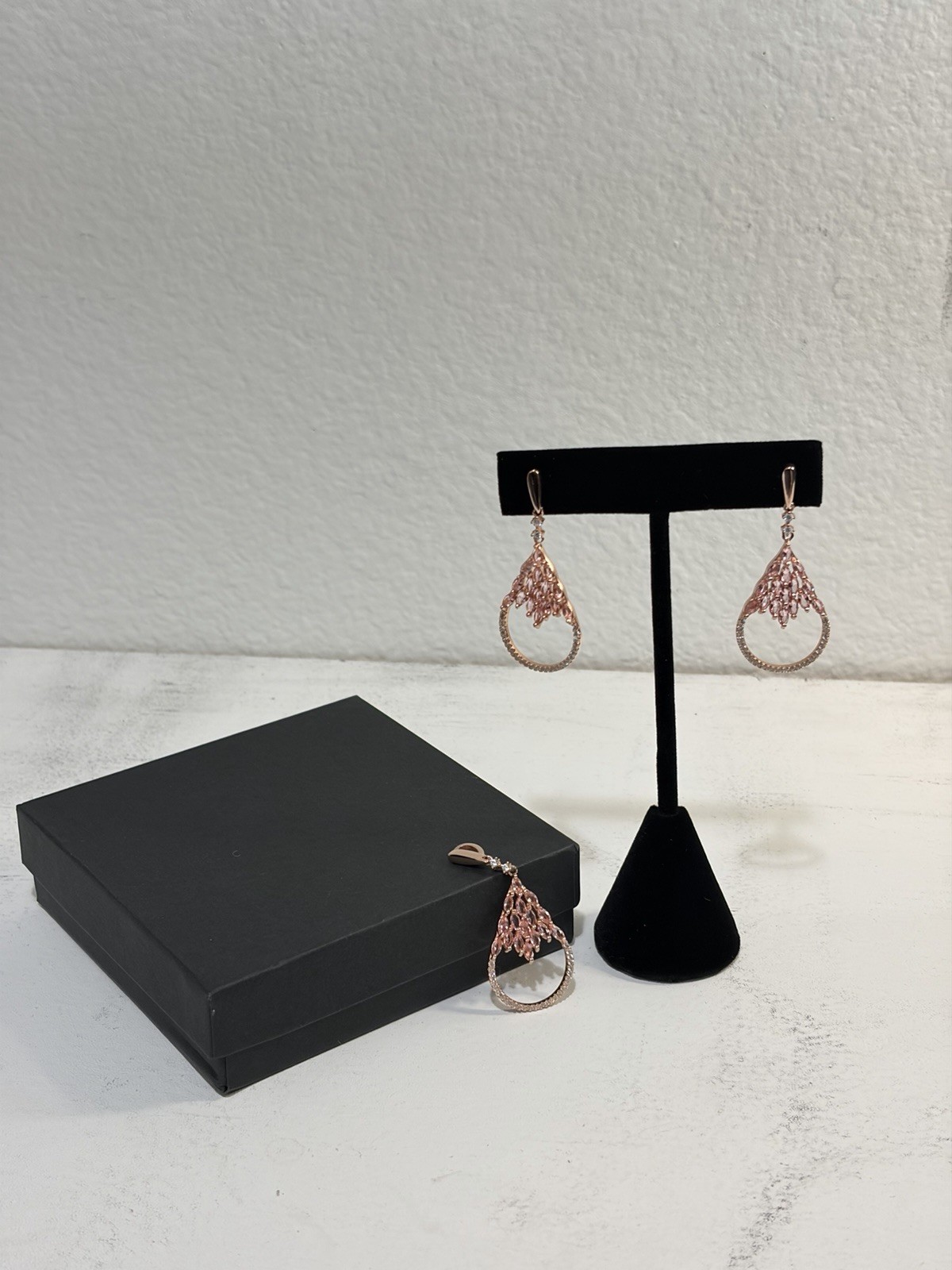 925 Rose Gold Plated Teardrop Dangle/Drop Earrings and pendant