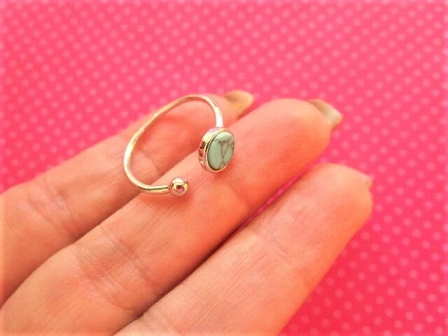 Turquoise bead ball bar ring