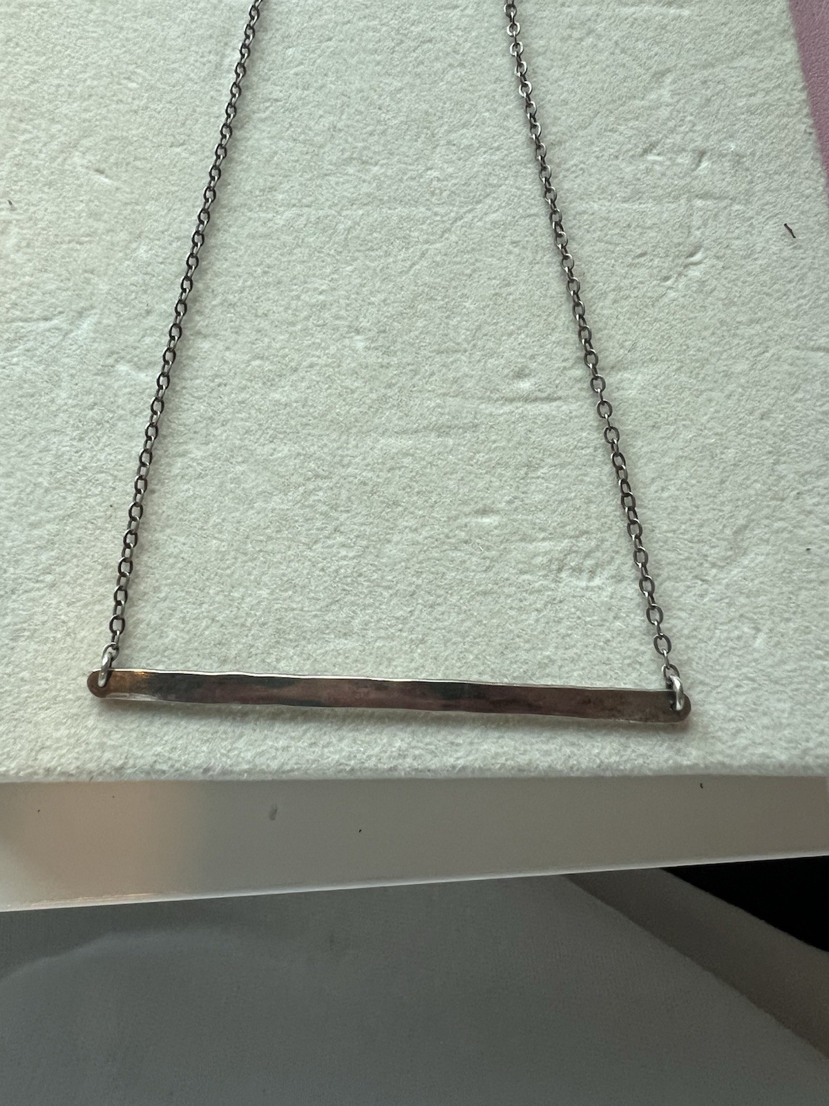Artisan Handmade Sterling Silver 925 Bar Necklace Hammered Empty Plate 17.25” C3