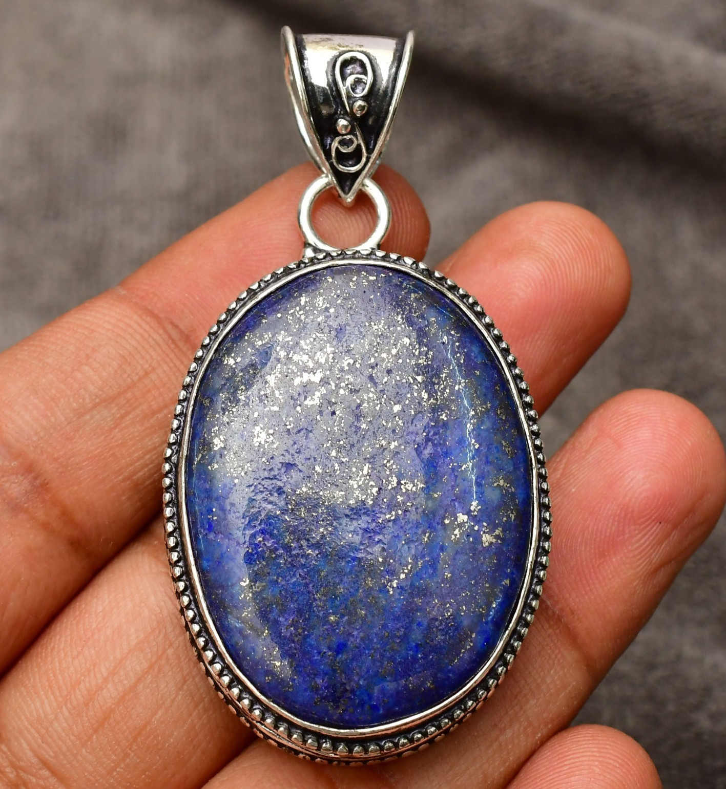 Lapis Lazuli Gemstone 925 Sterling Silver Handmade Pendant Approx – 1.97″