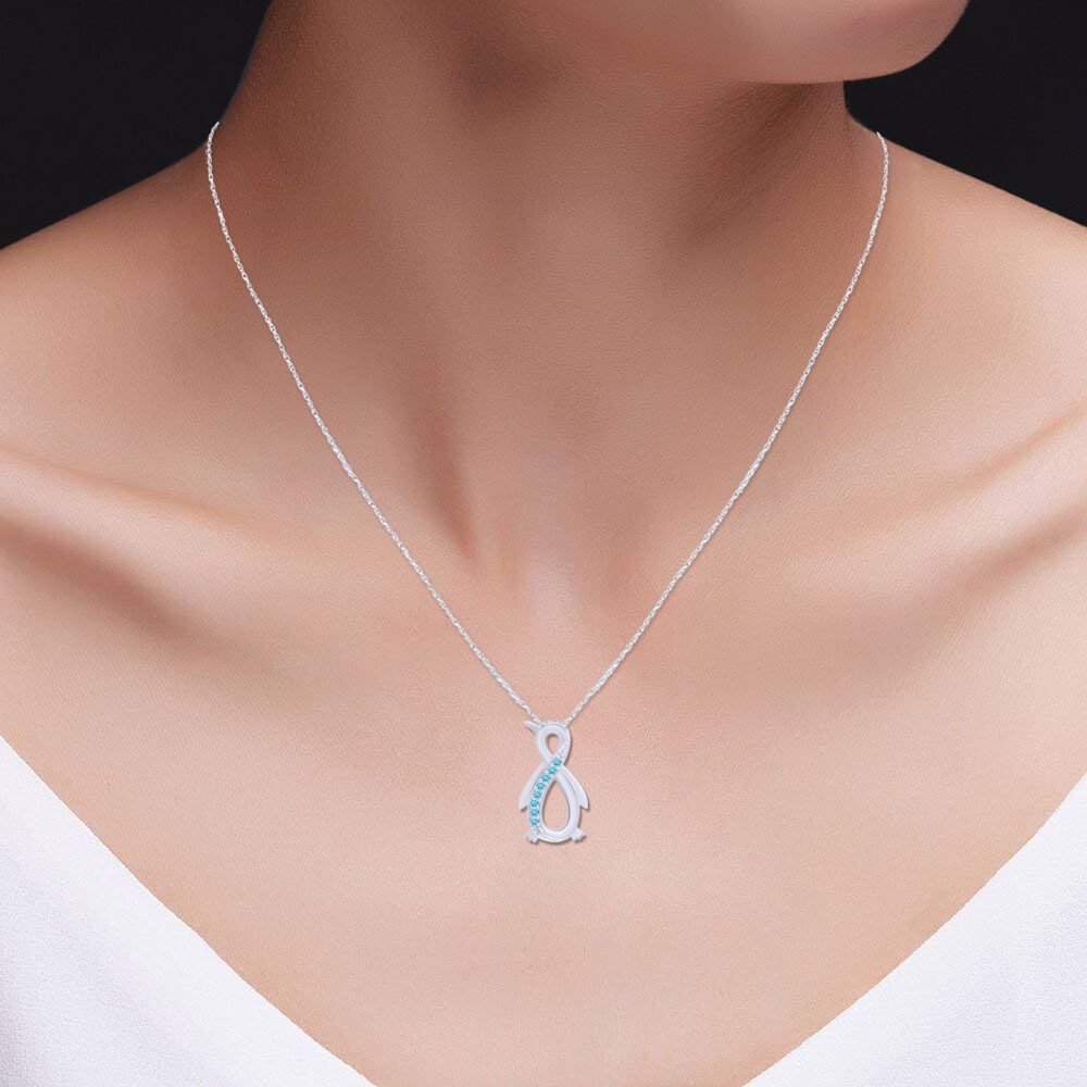 Penguin Infinity Pendant Necklace Simulated Birthstone 14K White Gold Plated