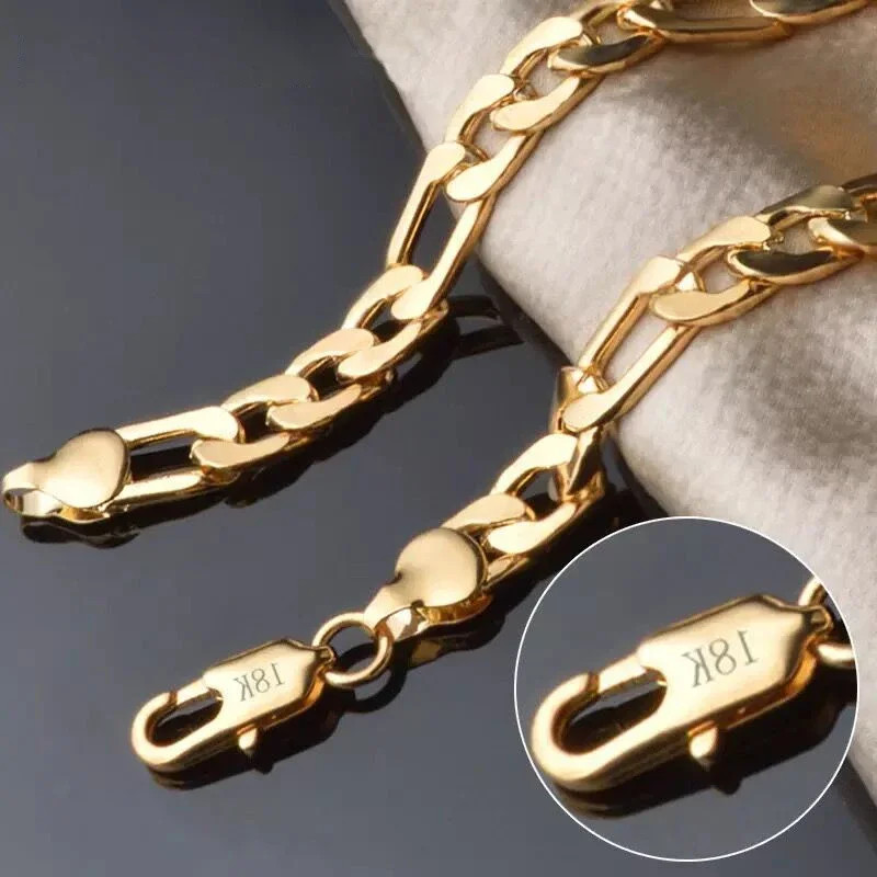 8 Inch Gold Bracelet 8MM Gold/Silver Color Full Side Figaro Chain Bracelet.