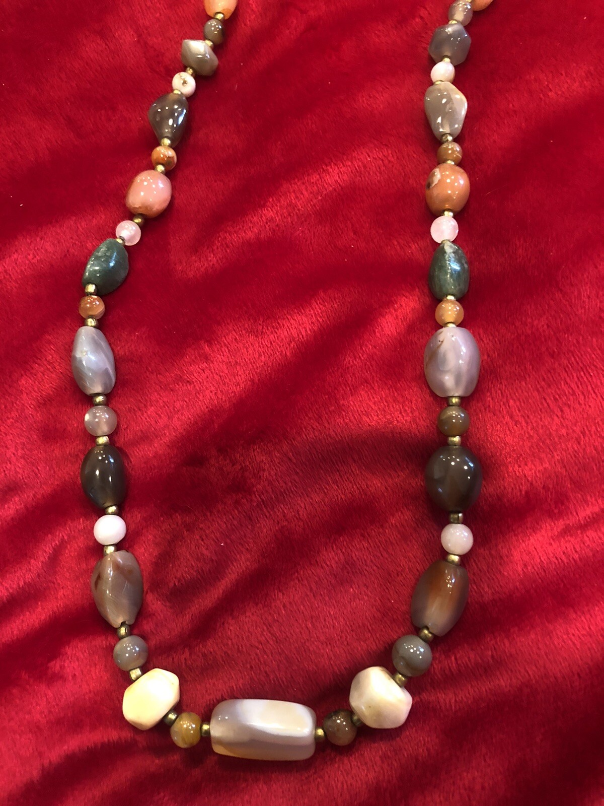 Vintage Handmade Tumbled Polished Chunky Stones Necklace Multicolor Clasp 14 In.