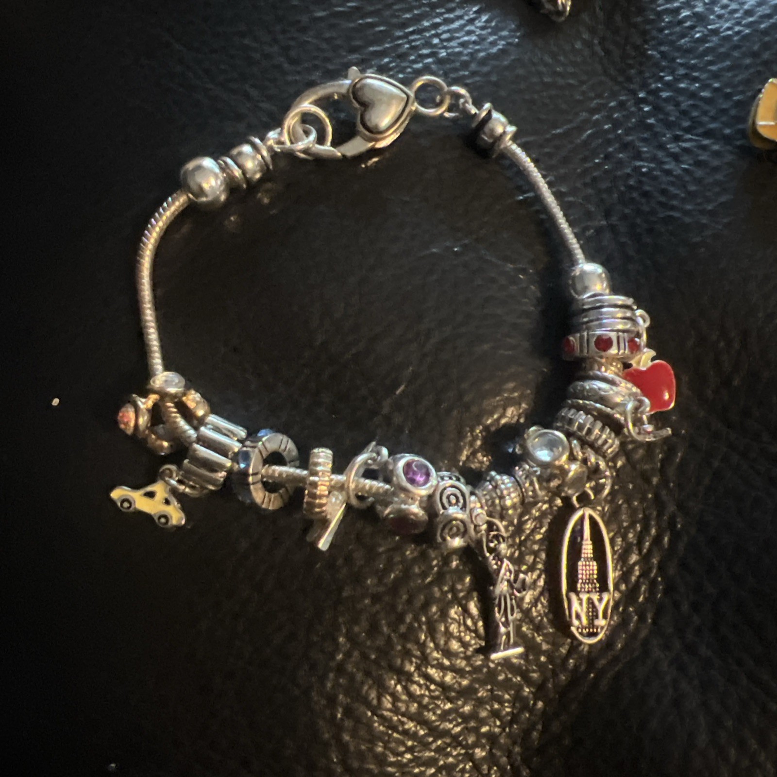 NEW YORK CITY Euro Slider Charm Bracelet-Silvertone-NYC Icons -Up to 8 inches