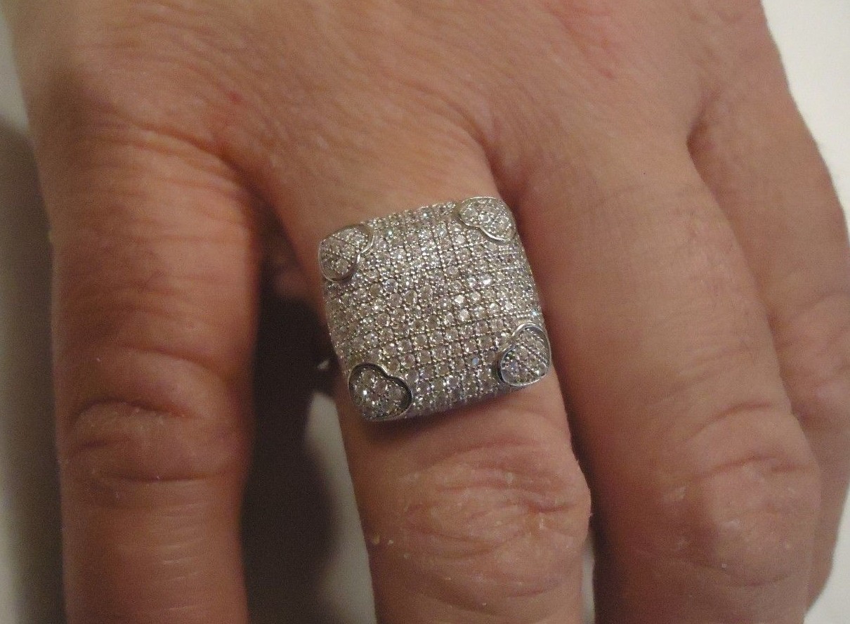 925 STERLING SILVER RING HEART SQUARE FACE W/MICRO PAVE SETTING/ SZ 5 TO 9