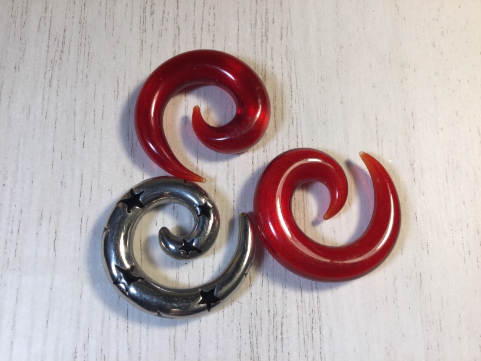Lot of 3 Glass and Metal Earring Gauges Swirls