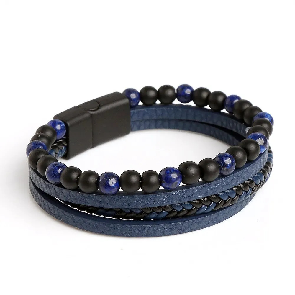 Men’s Tiger Eye Leather Bracelet 20cm/7.9″ Multi-Layer Beaded Jewelry Gift