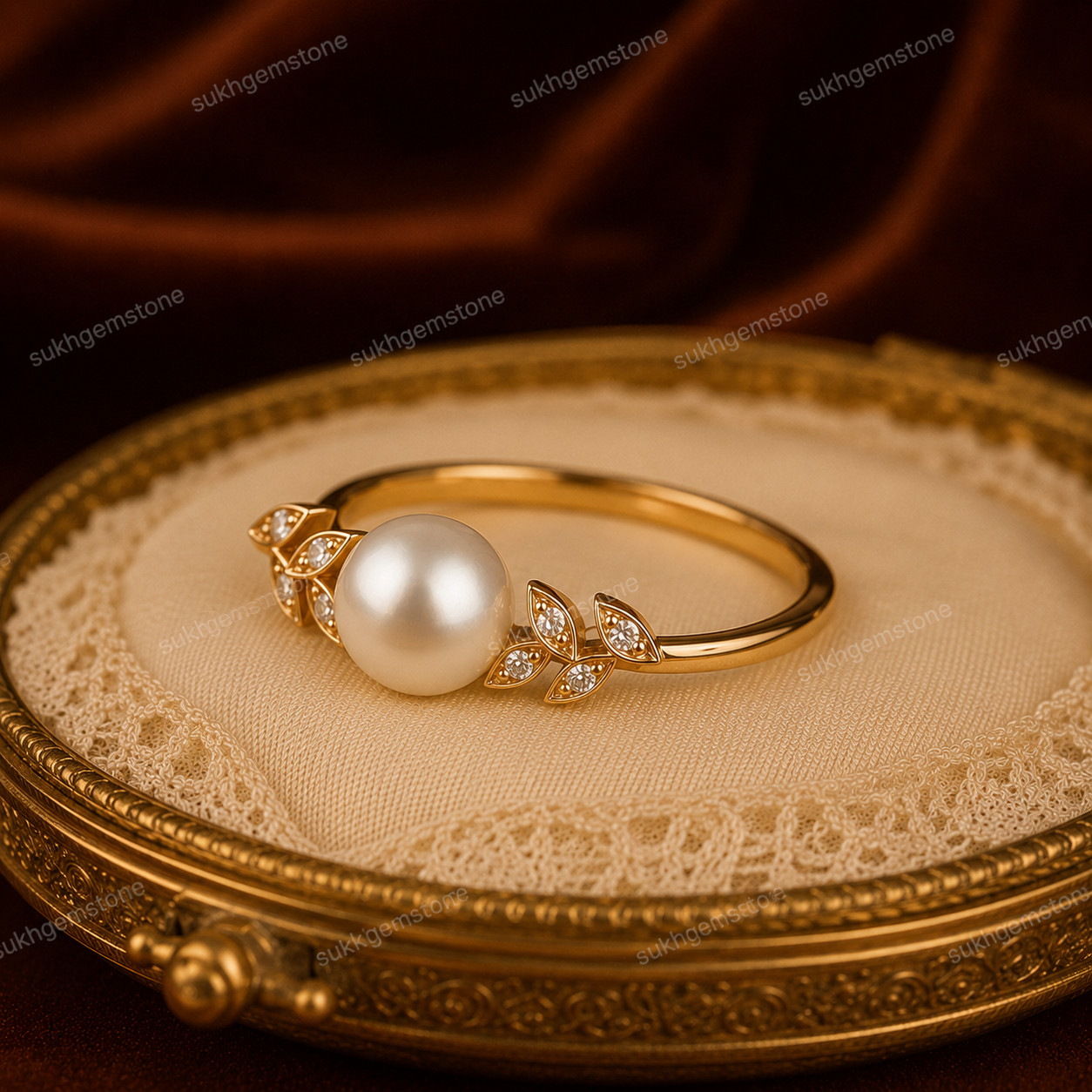 Lab Created White Pearl Ring, Base Metal: Brass Finish: Gold Plated