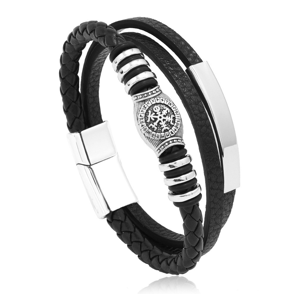2PC Men’s Leather Bracelet Multilayer Braided Rope Charm Jewelry 21CM