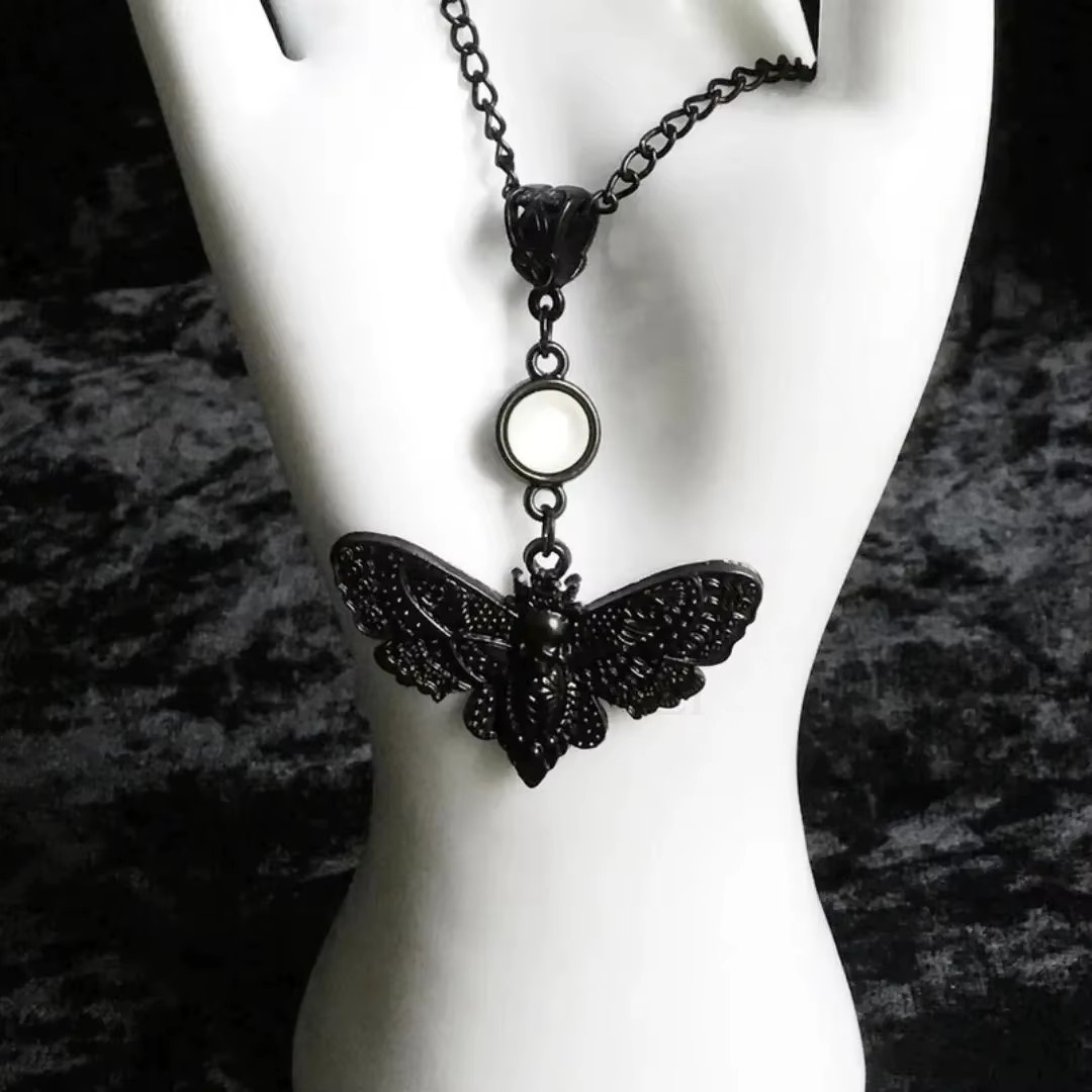 Black Death Head Hawk Moth Necklace Gothic Open Wings Insect Pendant Unique Gift