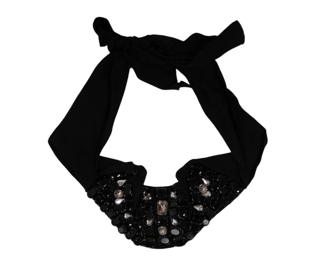 Lanvin Womens Choker Necklace Ribbon Chain Black Silver Crystals Alber Elbaz