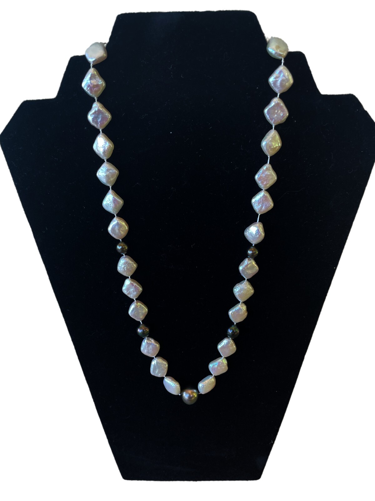 Exquisite Fresh Water Baroque Pearl Necklace Black and White Pearls 20″ Long