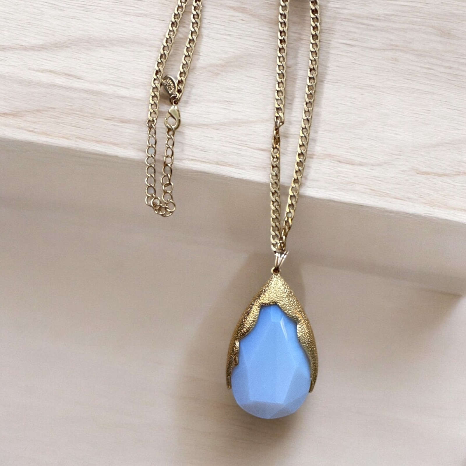 NIB Nolan Miller Glamour Collection Teardrop Pendant Necklace Faceted Light Blue